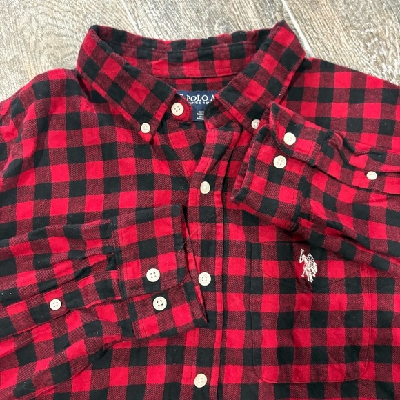 U.S. POLO ASSN. Red Black Plaid Flannel Button Down Shirt Sz L Outdoor Classic - Picture 2 of 8